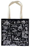 NZ Sketch Black Cotton Tote Bag
