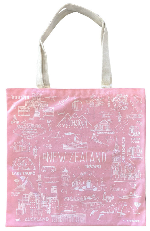 NZ Sketch Pink Cotton Tote Bag