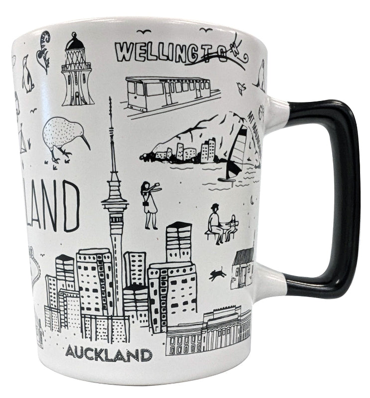 NZ Sketch Tall Ceramic Mug - White