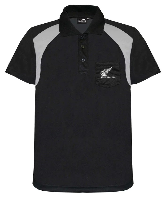 Men's Black Dry Fit Polo Shirt - Silver Fern