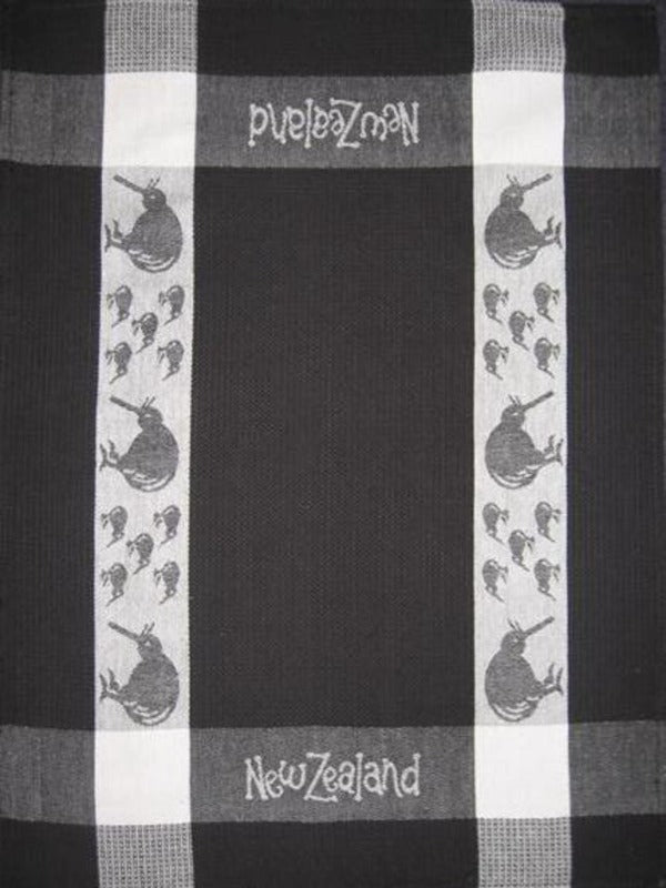 Kiwi Waffle Weave Tea Towel - Black