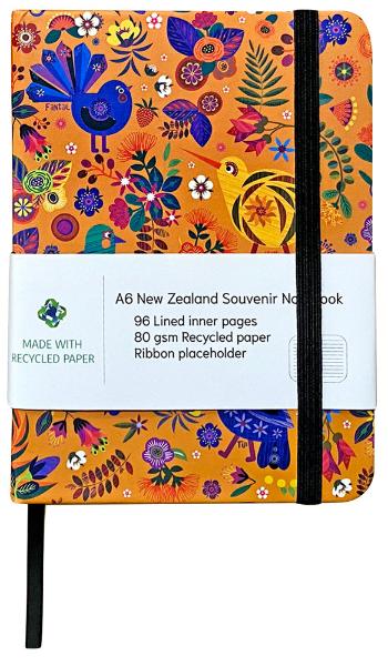 Small Mustard Colour Notebook - Retro Birds