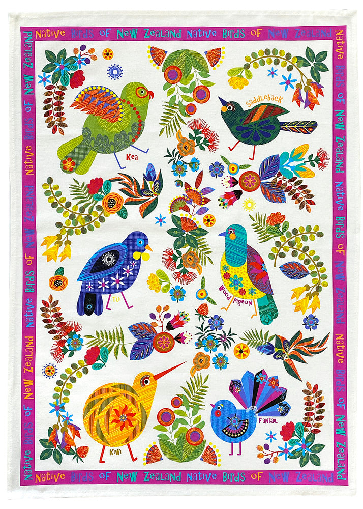 Retro NZ Birds Tea Towel