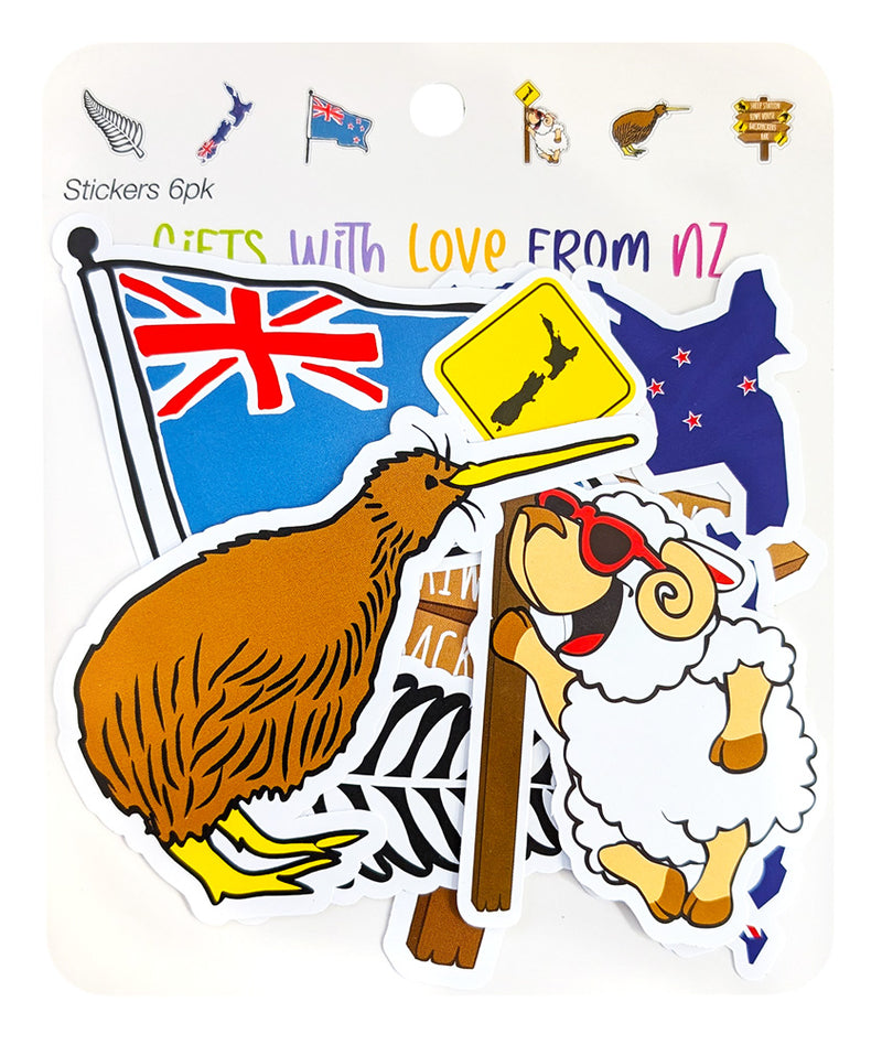 6 Pack Assorted NZ Icon Stickers