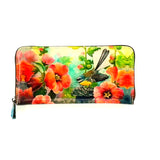 Long Leather Wallet - Fantail And Hollyhocks