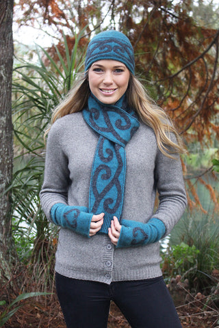 Lothlorian Possum & Merino Aroha Unisex Beanie and/or Scarf - Teal/Charcoal