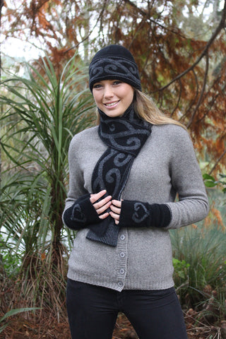 Lothlorian Possum & Merino Aroha Unisex Beanie and/or Scarf - Black/Charcoal