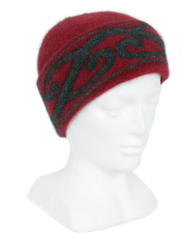Lothlorian Possum & Merino Aroha Unisex Beanie and/or Scarf - Raspberry/Charcoal