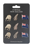9 Pack Badge/Pins - Kiwi, Fern, NZ Flag #B31