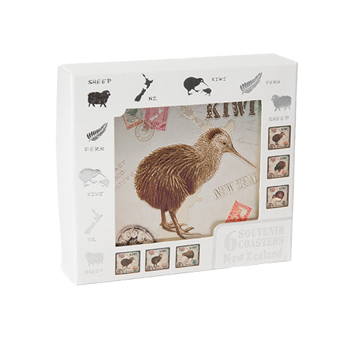 6 Pack Vintage Kiwi Foil Coaster Set