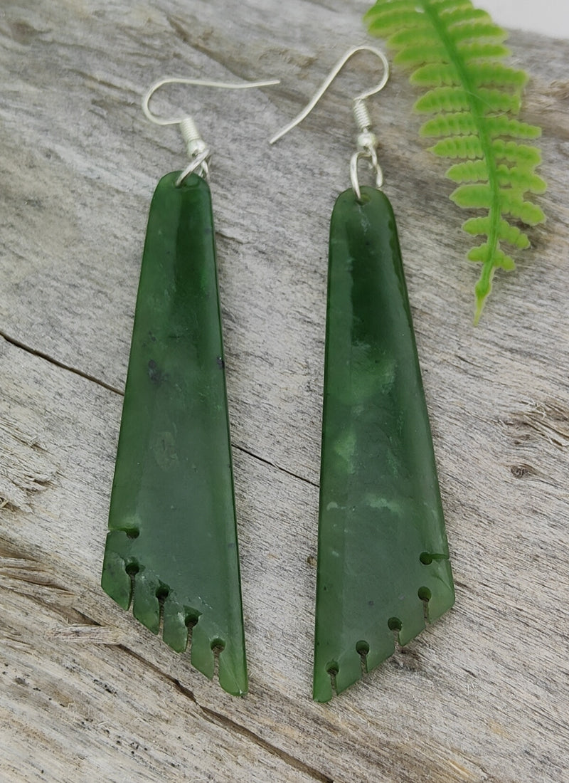 NZ Greenstone Earrings 72mm #55