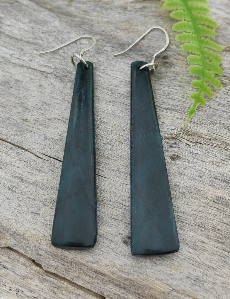 NZ Greenstone Adze Earrings 60mm