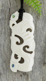 Double Manaia Bone With Paua Eyes Carving - 82mm