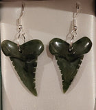 NZ Greenstone Shark Tooth Earrings 33mm #80
