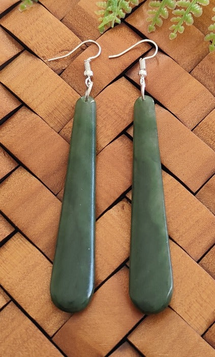 NZ Greenstone Drop Earrings 70mm #52