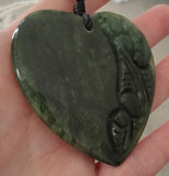 NZ Greenstone Large Heart Pendant With Carving 60mm #67C