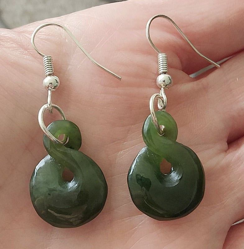NZ Greenstone Twist Earrings #61