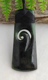 NZ Greenstone Toki With Koru Carving 68mm #53
