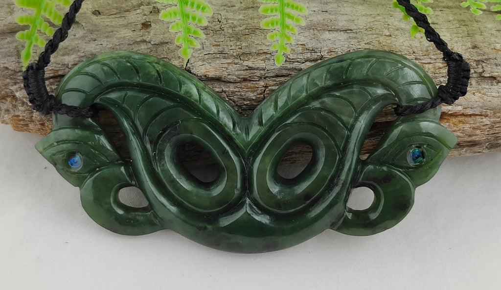 NZ Greenstone Double Sided Manaia Breast Plate 97mm #05