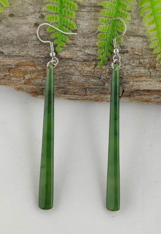 NZ Pounamu Roimata Long Earrings - 76mm long #311