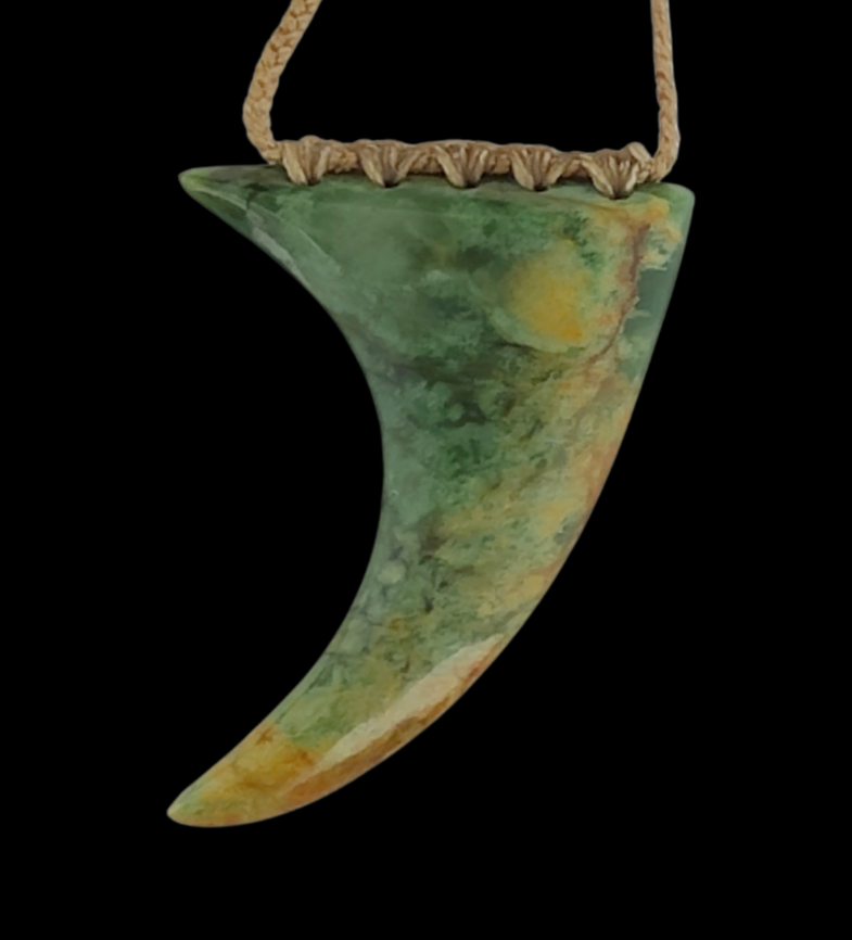 NZ Greenstone Whale Tooth Design - 59mm - Alex Sands #100