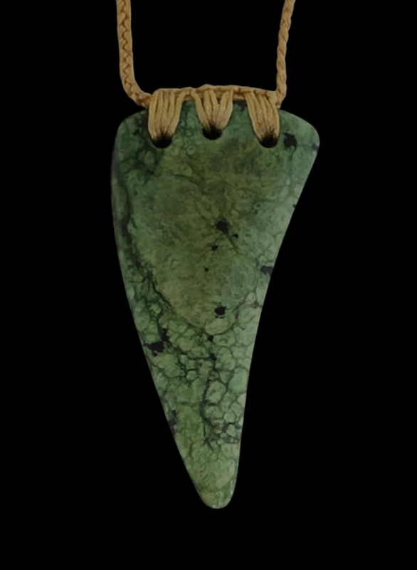 NZ Greenstone Whale Tooth Design - 66mm - Alex Sands #103