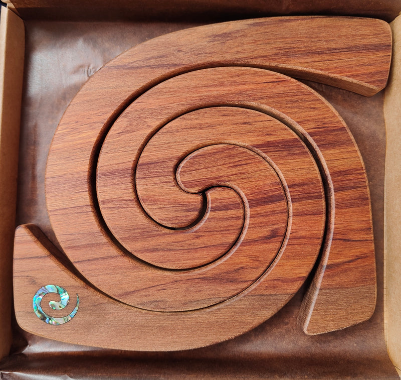 Rimu Wood 3 in 1 Tablemats with Paua Inlay - Koru