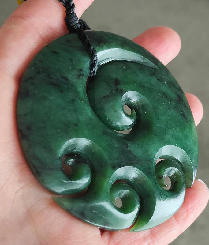 NZ Greenstone 4 Koru Carving 70mm