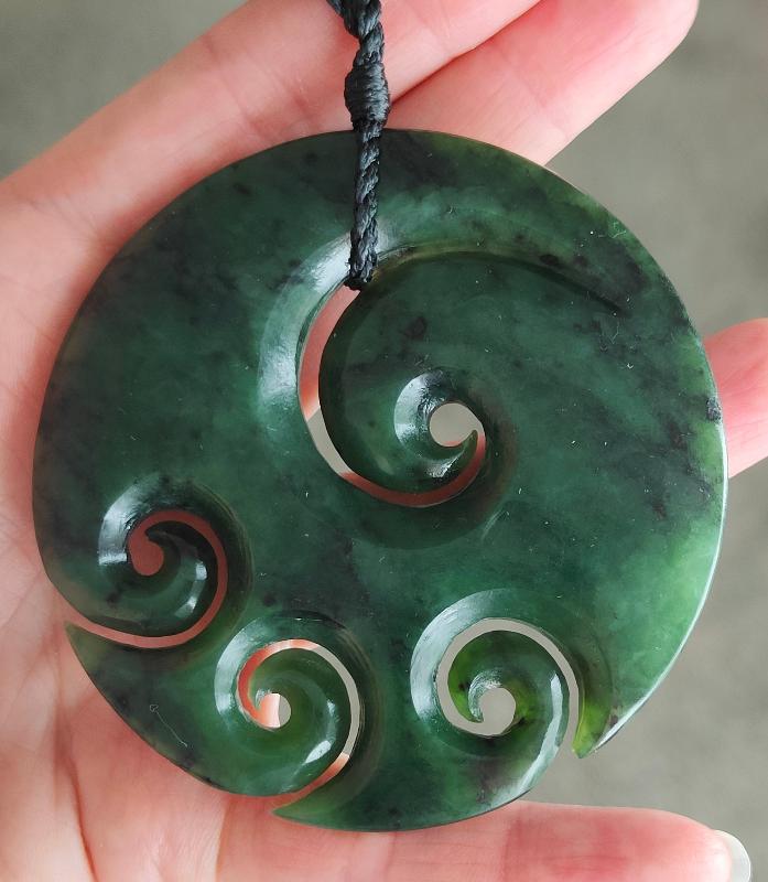 NZ Greenstone 4 Koru Carving 70mm