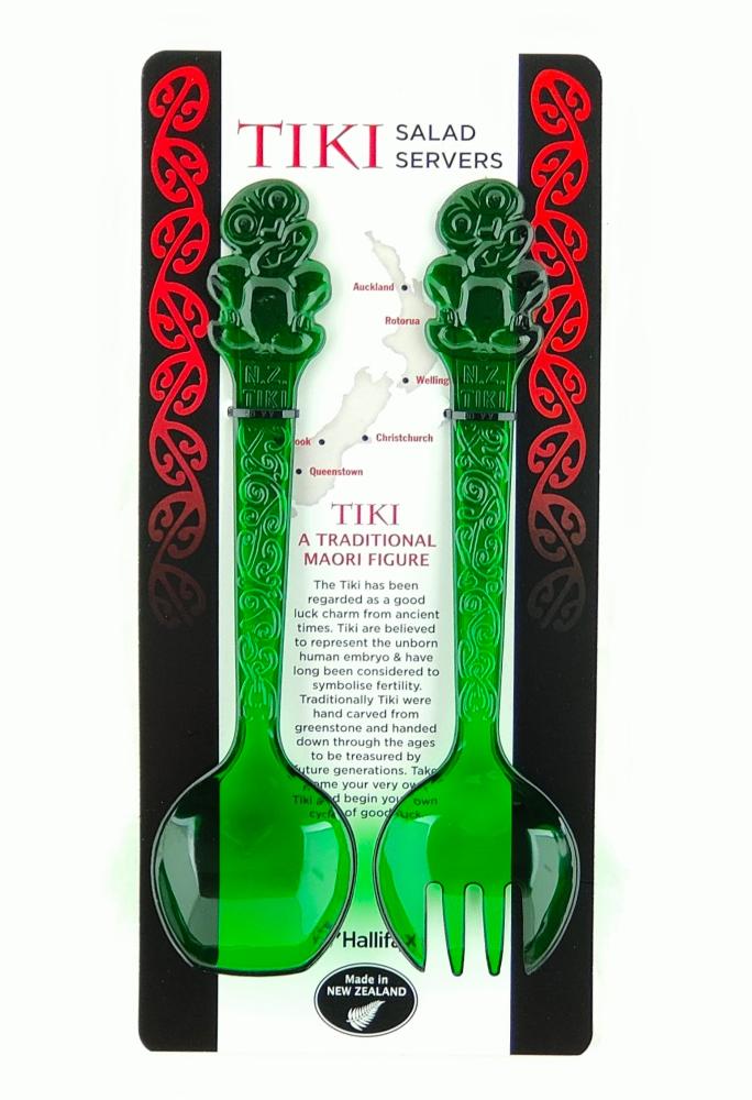 Kiwiana Salad Servers Tiki Green