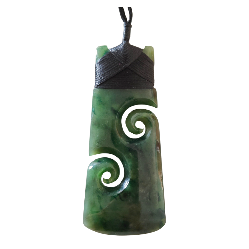 NZ Greenstone Large Toki/Adze with Double Koru #92a