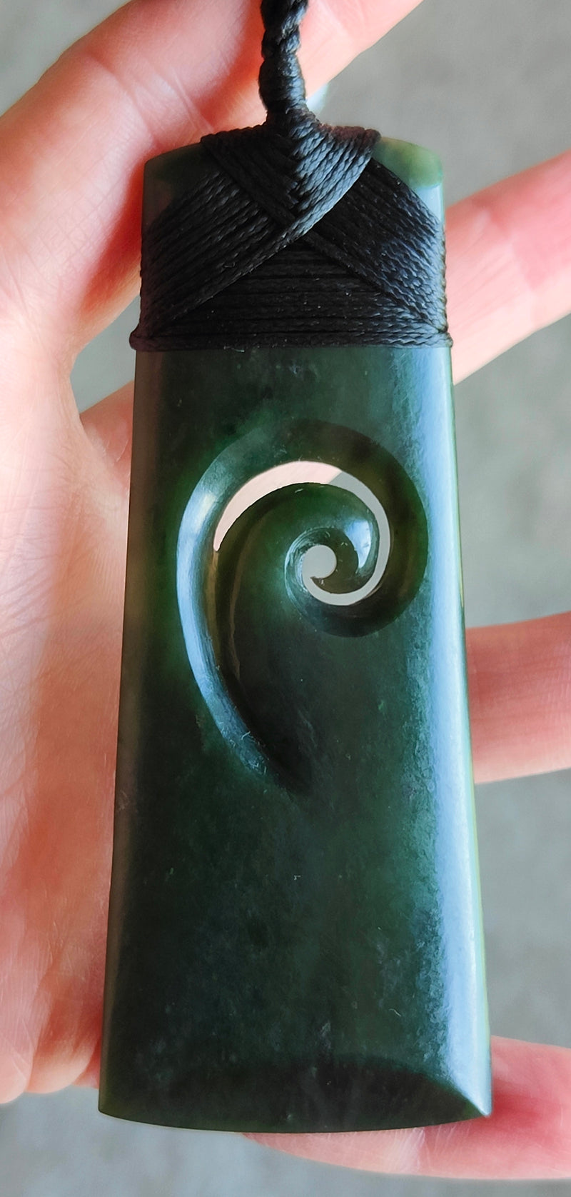 NZ Greenstone Toki With Koru Carving 90mm #56C