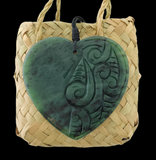 NZ Greenstone Large Heart Pendant With Carving 60mm #67