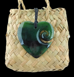 NZ Greenstone Heart With Koru - 41mm #17