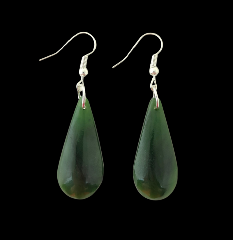 NZ Greenstone Drop Earrings 32mm #35