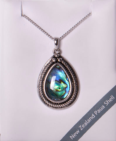 Paua Teardrop Necklace - Palladium Plated #1