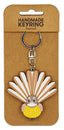 Handmade keyring with a bird design on a brown card