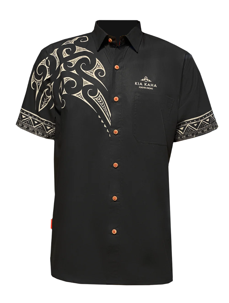 Men's Maori Design Shirt - Kia Kaha - Black