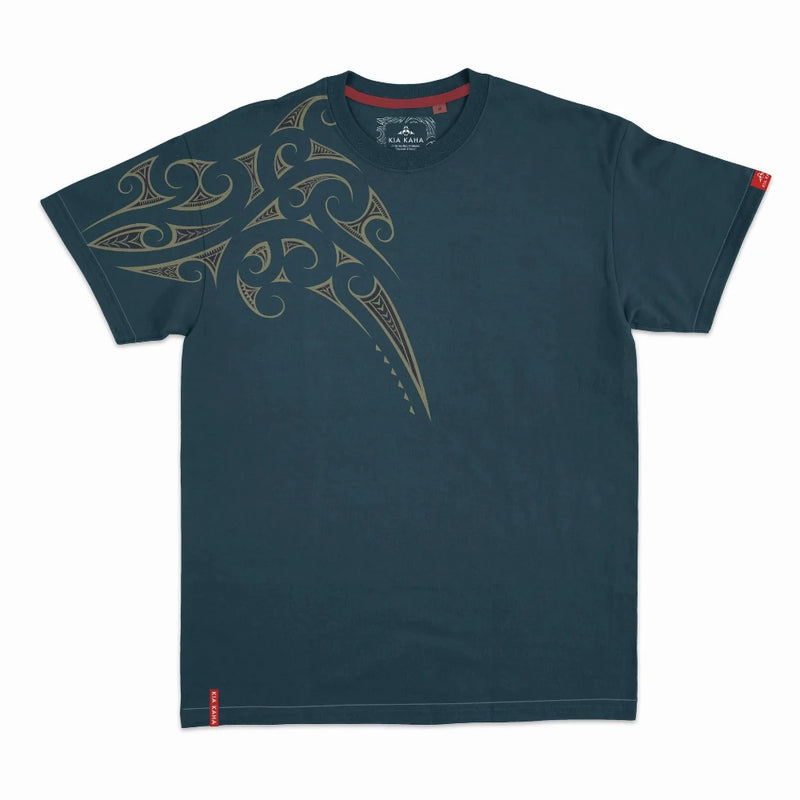 Men's Maori Ngaru Design T-Shirt - Kia Kaha - Dark Teal