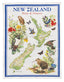 NZ Map Flowers Tea Towel