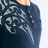 Men's Maori T Shirt With Buttons - Kia Kaha