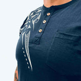 Men's Maori T Shirt With Buttons - Kia Kaha
