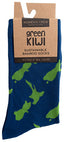 Women's Bamboo Socks - Green Map on Navy