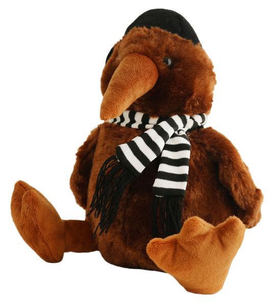 Sitting Kiwi Soft Toy - Black Cap and Scarf
