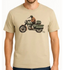 Beige t-shirt with a motorcycle and Kiwi graphic on a white background