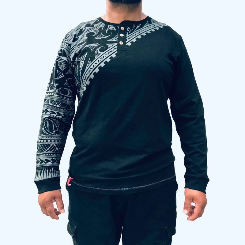 Men's Maori Long Sleeve Grandpa T-Shirt - Kia Kaha