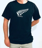 Men's Black T-Shirt - Embroidered Silver Fern