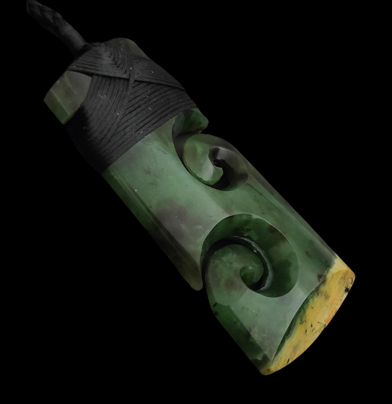 NZ Flower Jade Greenstone Toki With Double Koru #FJ