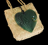 NZ Greenstone Medium Heart With Koru - 50mm #21
