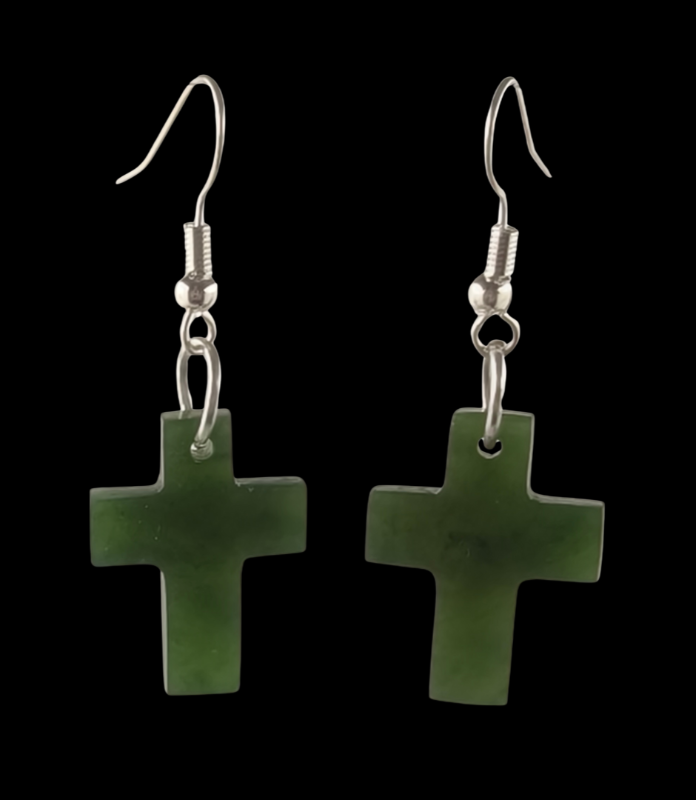 NZ Greenstone Cross Earrings 21mm #34